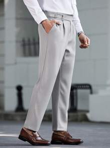 Manfinity Mode Men's Solid Color Tapered Suit Pants, Suitable For Business & Commute Men Clothing Men Pants - Light Grey - View 3