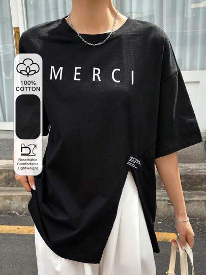 DAZY 字母图案落肩 T 恤 夏季