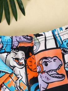SHEIN Set estivo da 2 pezzi per bambino maschio, composto da Maglietta a girocollo a maniche corte con stampa digitale di dinosauri e pantaloncini