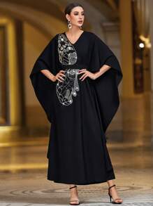 Layrah Handmade Bead & Rhinestone Embellished Butterfly Shaped Maxi Arabian Dress