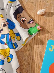 CoComelon X SHEIN 2pcs Baby Boy Cartoon Cars & Whale Print T-Shirt & Shorts Casual Sports Outfit - Multicolor - View 3