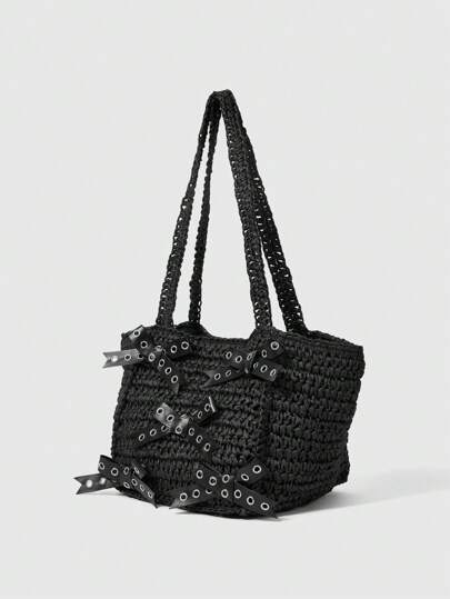 Goth Gothic Style Women Shoulder Bag, Straw Woven, Halloween, Halloween Bags Perfect For Fancy Party Matching With Halloween Costumes