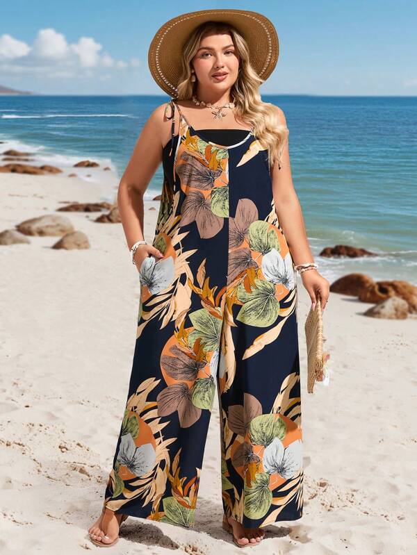 SHEIN VCAY Plus Size Minimalist Fashion Sleeveless Jumpsuit Suitable For Summer Plus Size Women Summer Clothes  Plus Size Summer Outfits Summer Outfits For Women Plus Size