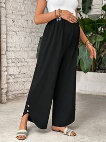 SHEIN Solid Color Asymmetrical Hem Decor Button Maxi Maternity Pants