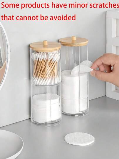 SHEIN 1 قطعة علبة تخزين أقراص وعيدان التنظيف المستديرة ، علبة تخزين محمولة مزودة بحيزين ، مناسبة لتخزين إسفنجات المكياج وبيض التجميل وملح الحمام والمجوهرات وملحقات الشعر ، علبة تخزين مزيل المكياج ، حقيبة ، حقيبة تخزين ، توفير المساحة ، متوفرة بخمسة أنماط مختلفة (أ/ب/ج/د/ه-)