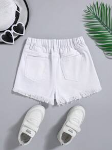 SHEIN Tween Girls Spring Summer Boho Ripped Raw Hem Denim Jeans Shorts,Girls Summer Clothes Outfits - White - View 2