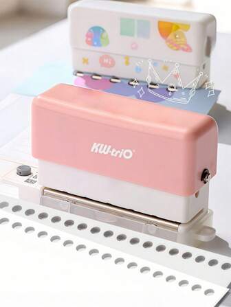 1 pieza Perforadora portátil multiperforación con 6 agujeros, diseñada con contenedor de residuos y regla, máquina perforadora de papel, de vuelta a la escuela, útiles escolares