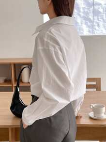 Dazy-Less Women Casual Business Solid Color Loose Long Sleeve Shirt,Long Sleeve Tops Old Money Style,Fall Clothes