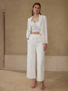 MOTF PREMIUM BEADED BUTTON UP BLAZER - White - View 7