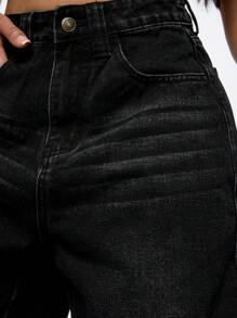 SUMWON WOMEN Wide Leg Denim Jorts Shorts, High Waist Jorts With Vintage Wash, Casual Loose Fit Street Style Culotte Length Fashion Bottoms With Side Pockets - Black - View 6