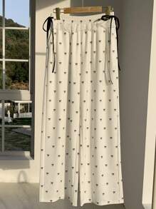 Comfortcana Women's Summer Contrast Lace Bow Decor Wide Leg Casual Sweatpants Graduation,Back To School Outfits,Graduation,Teacher Outfits For Women,Back To School - White - View 4