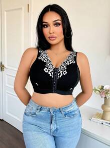 Áo ngực ren không dây cỡ lớn trưởng thành thanh lịch - Đen và trắng - Xem 7