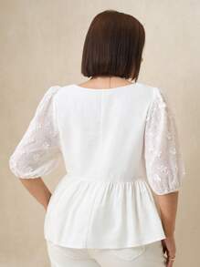 Chikora Plus Size Women's Summer White 3D Embroidered A-Line Loose Shirt,Summer Outfits For Women,Vacation Outfits Women - White - View 2