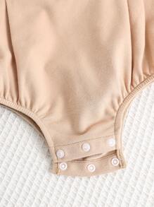 SHEIN Baby Boys Cute Summer 2 In 1 Color-Block Short Sleeve Lapel Bodysuit - Khaki - View 6