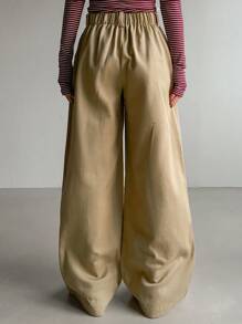 DAZY Women Wide Leg Pants With Pockets, Solid Color, Loose - Brown - View 2