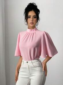 Rafferiza Women's Blouse With Ruffle Collar And Wide Sleeves - Pink - View 3
