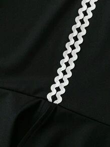 SHEIN Clasi 2pcs Women Fashion Colorblock Tape Trim Ruffle Blouse & Bodycon High Slit Skirt Suit - Black - View 3