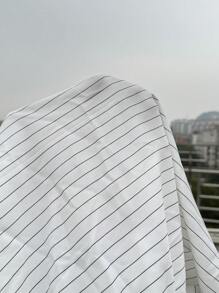 SHEIN EZwear 浪漫休闲罗纹花卉印花前扣腰收腰白色长袖衬衫，春夏 - 白色 - 查看 7