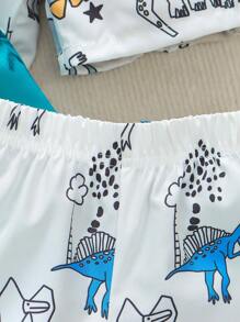 SHEIN 4 件套年轻男孩休闲运动酷炫恐龙棕榈叶印花短裤，适合日常穿着、上学、郊游、运动、春夏季。提供多种组合，展现舒适时尚的外观 - 彩色 - 查看 4