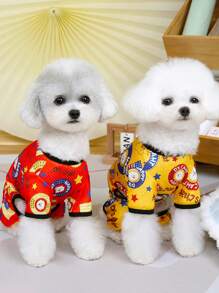 PETSIN Yellow Spring/Summer Cute HAPPYCHAT & American Flag Pattern Breathable Mesh Hollow Out Romper Clothes Suitable For Small & Medium Dogs & Cats - Yellow - View 5