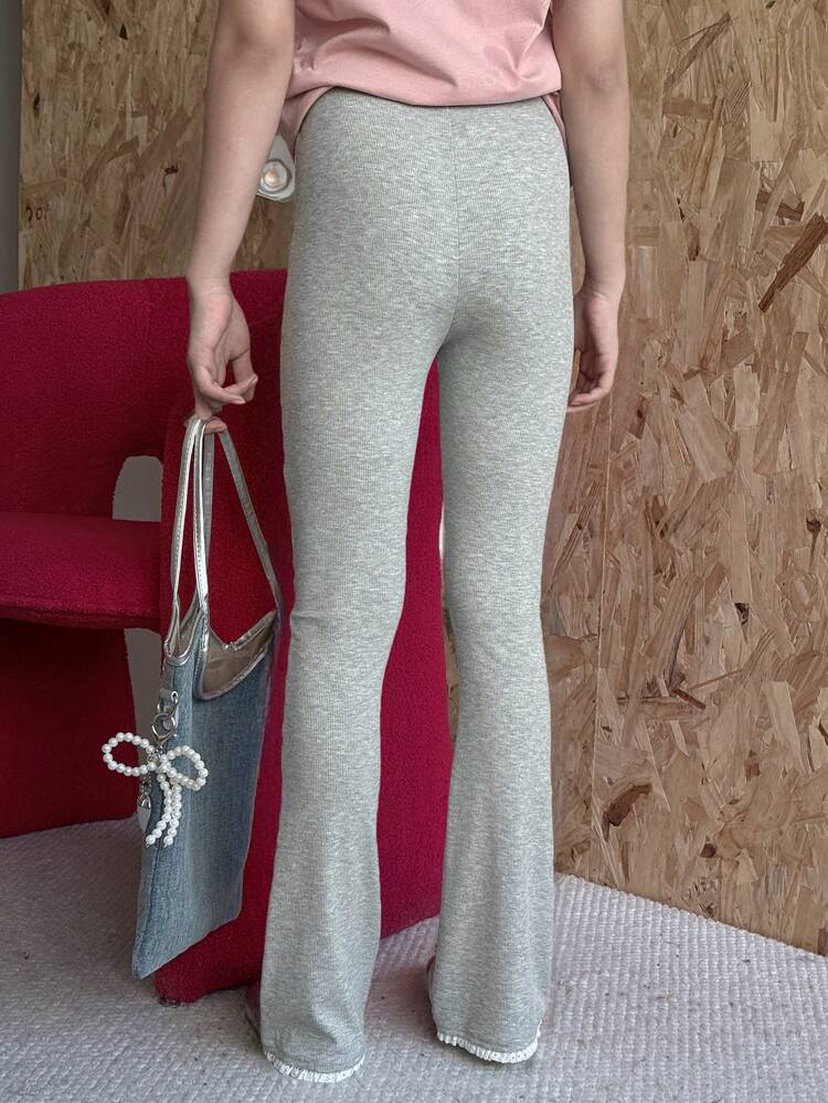 Tween Girl' Solid Color Elastic Waist Simple Casual Pants, Daily Wear,Back To School Clothes