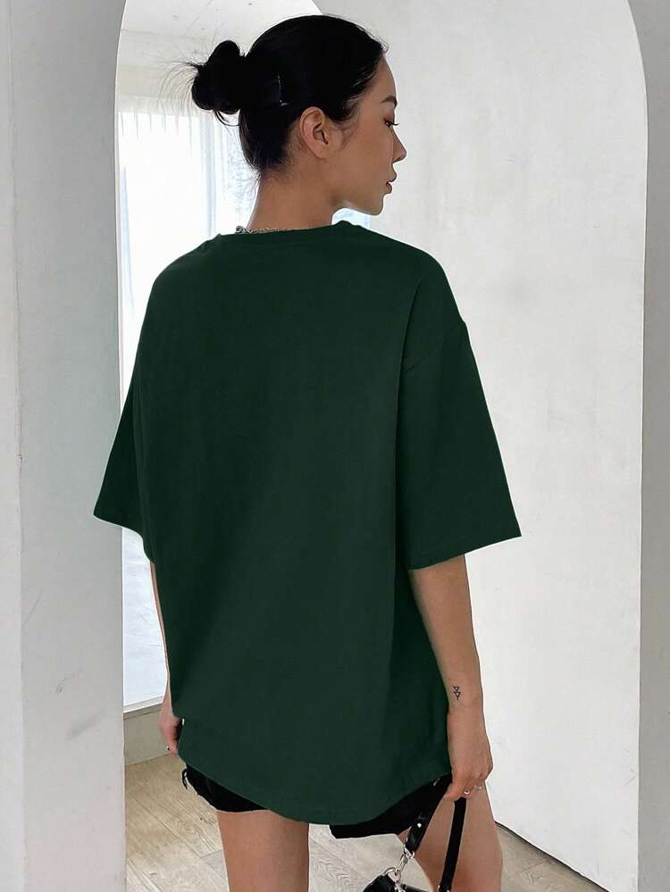 Slogan Pattern Drop Shoulder Tee KEEP CALM KEEP SMILING Oversized T-Shirt
