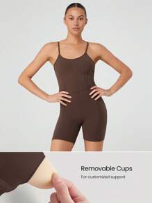 GLOWMODE 6 英寸 FeatherFit™ Peak Motion 收腹可转换肩带紧身连体衣 带侧袋 低冲击瑜伽工作室普拉提日常休闲装 可拆卸罩杯 - 肉桂靈感 - 查看 3