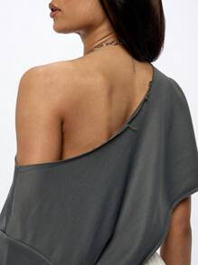 SUMWON WOMEN 露肩骑士图案印花 T 恤短款上衣夏季节日音乐会派对服装休闲街头服饰舒适现代设计 - 深灰色 - 查看 7