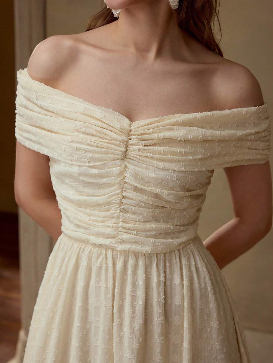 MOTF PREMIUM CHIFFON RUCHED OFF SHOULDER DRESS - Apricot - View 2