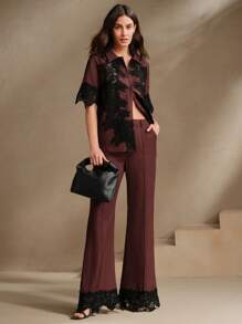 Anewsta Pantalones casuales rectos y holgados para mujer, cintura elástica, ropa casual elegante para primavera/verano