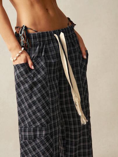 Bohemela 大码女式休闲宽松口袋抽绳阔腿裤