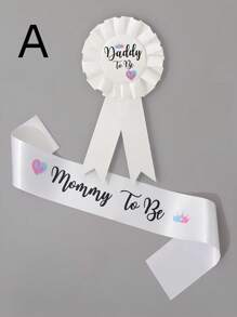 SHEIN 2 件套“准妈妈”和“准爸爸”吊带和胸针套装，包括胸针和肩带，适合准父母，两种颜色可选 - 白色 - 查看 7