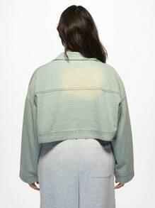 MISSGUIDED PLUS Studded Crop Denim Jacket Hot Fix Rhinestone Embellished Oversized Jean Jacket Y2K Statement Piece Street Style Festival Wear Spring Summer Outerwear - Dusty Blue - View 2