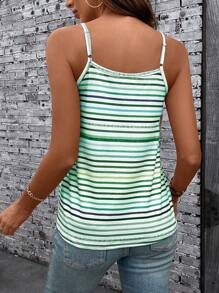 SHEIN LUNE Knit Multicolor Striped Women's Cami Top With Button Design Graphic Tees Women Tops