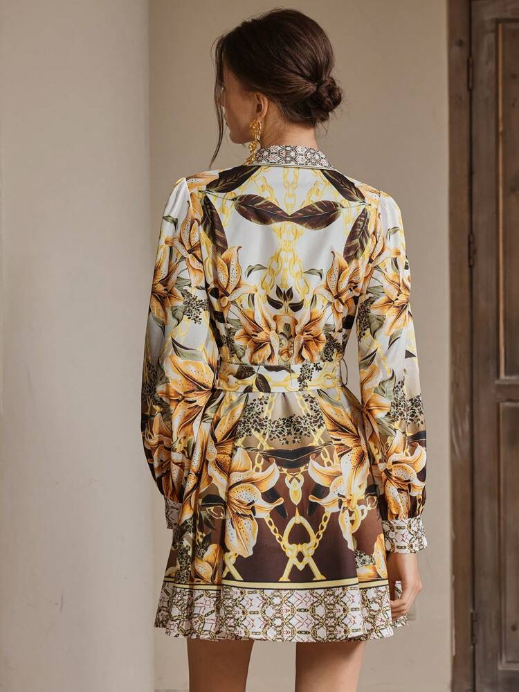 Spring Festival Lantern Sleeve Floral Print Dress
