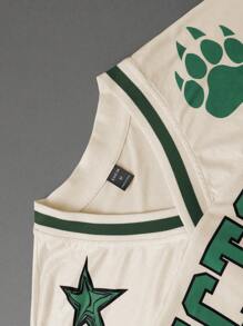 PAVTROS Manfinity Streetrush Men Short Sleeve Letter Print Simple T-Shirt And Pants Set, Men Tracksuit, Men Two Pieces Outfits, Men Clothes, Boyfriend Gift - Khaki - View 5