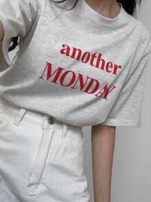 Dazy-Less 字母图案T恤夏季商务休闲女士工作服 - 淺灰色 - 查看 2