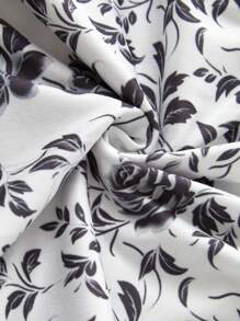 Baby Girls Black Floral Print Pattern Short Sleeve A-Line Midi Dress, Comfortable - Black - View 6