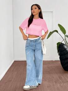 SHEIN EZwear Blusa corta de malla transparente rosa para mujer, de verano - Rosa - Ver 6