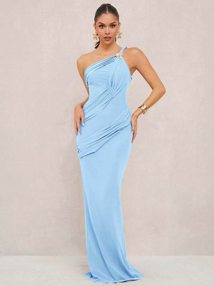 baby blue birthday dress Lumalex Women's One-Shoulder Asymmetrical Neck Maxi Dress: Elegant Knitted Mermaid Party With Draped Detailing, Perfect For Special Occasions BIRTHDAY:2 Our products are top For Love & Lemons Midi Dress Gothic Black Wedding Dresses