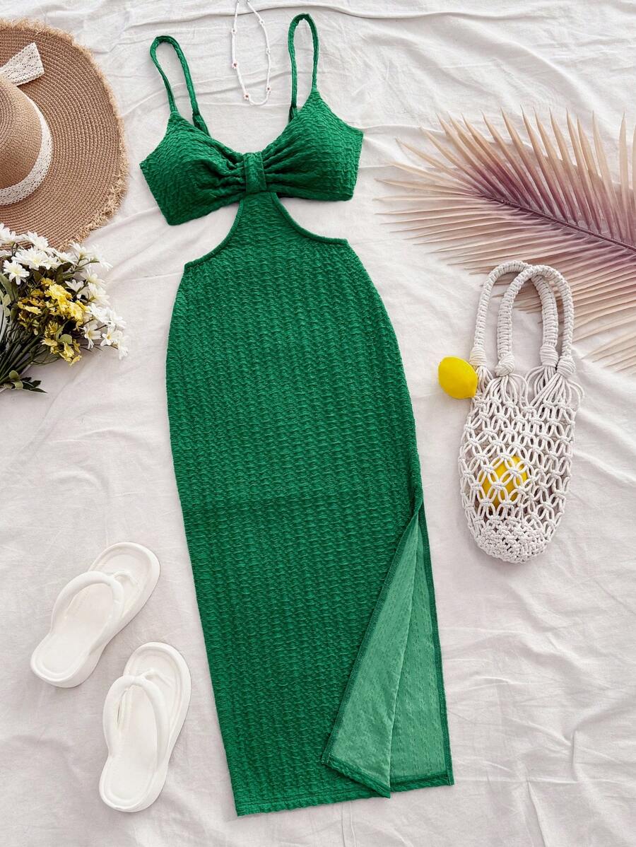 Soleia 度假休闲性感镂空腰带纹理面料 - 綠色 - 查看 1