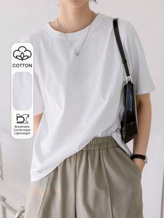 تي شيرت رقبة دائرية أحادي اللون بطراز النقود القديمة، ملابس عمل كاجوال صيفية للسيدات