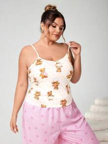 SHEIN CURVE+ 大码女式休闲性感波点小熊印花上衣 - 彩色 - 查看 6