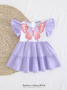 Cozy Pixies Newborn Baby Girl Butterfly Pattern Round Neck Cap Sleeve Waist Cinched Bodycon Dress