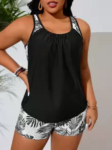 Swim Lushoire 2 pièces/Set Maillot de bain Tankini imprimé aléatoire pour femmes grande taille