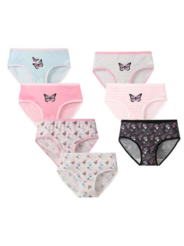7pcs Teen Girls Butterfly Print Comfortable Underwear Set Girls Underwear Young Girls Clothing Underwear Underwear For Kids Girls Underwear For Girl Underwear Pack Spring Summer Clothes