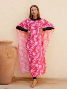 Swim Mulvari Women Tie Dye All-Over Print Gradient Long Chiffon Kimono Cardigans For Summer Beach Vacation - Multicolor - View 3