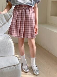 DAZY Tween Girl Plaid Pleated A-Line Skirt, Spring/Summer - Pink - View 3