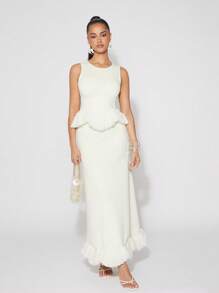 NYA SZN 春季流苏边长裙节日夏季度假早午餐婚礼宾客特殊场合新娘晚宴舞会服装女士