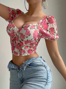 1 件女士浪漫泡泡袖鱼骨钢圈内衣上衣